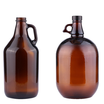 2L 1/2 Gallon Amber/Brown Glass Growler Red Wine Jugs Glass Beer Jug Glass Bottle with Handle